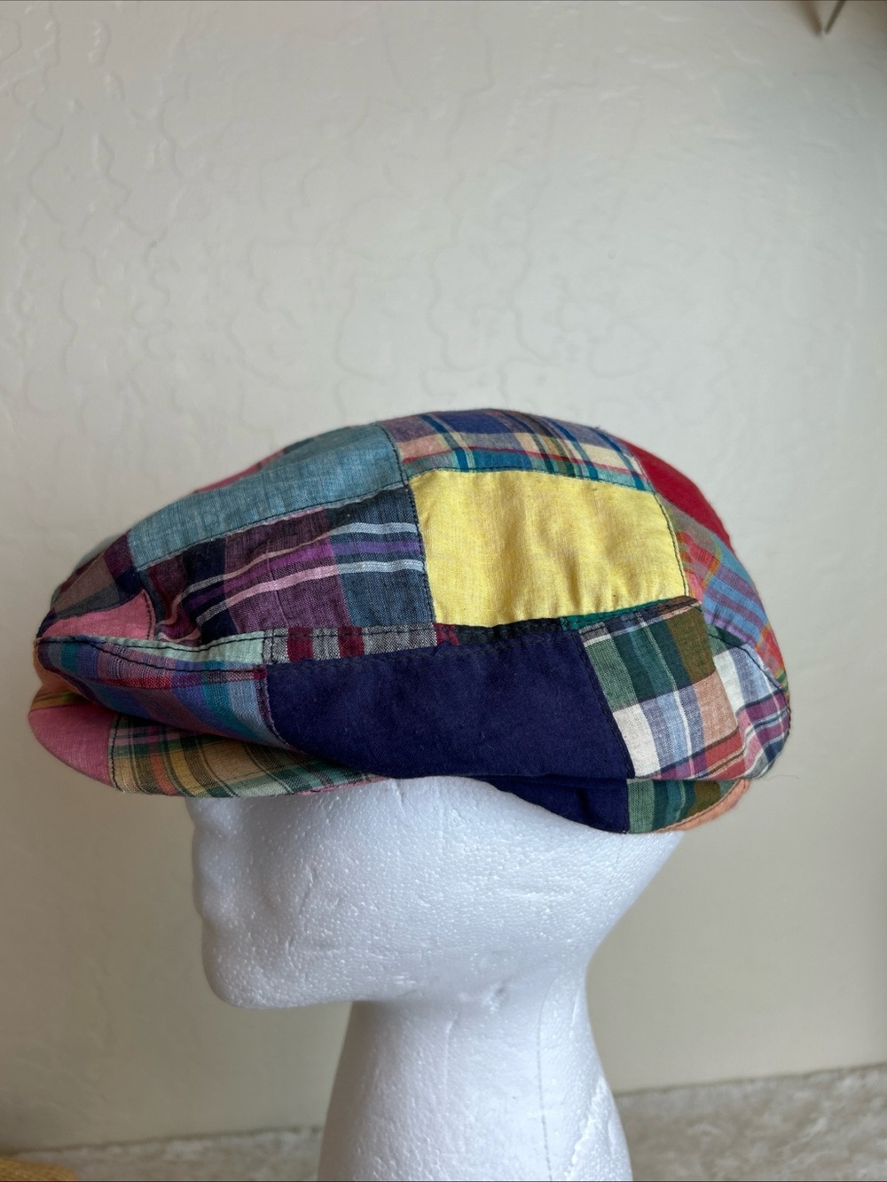 Kangol Patchwork Madras Newsboy Cap in Blue, Pink, Yellow and Green